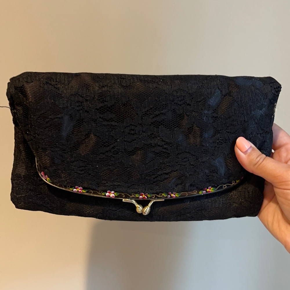 Vintage black lace clutch